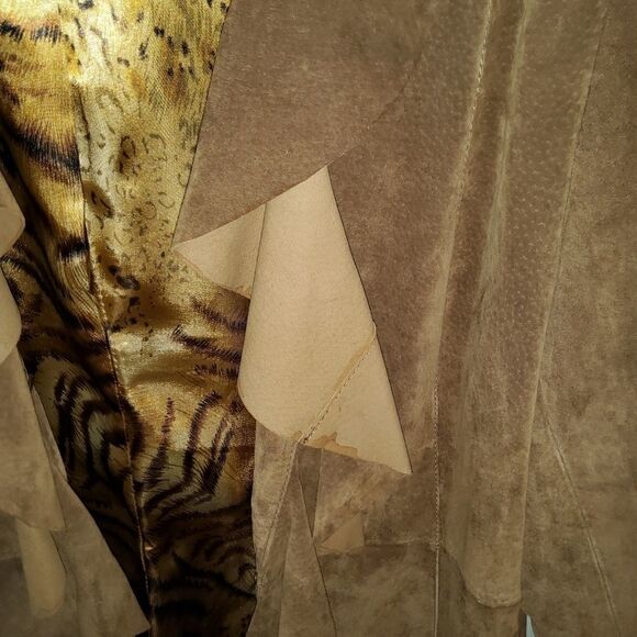 Saguaro Tobacco Suede Leather Ruffle Trim Coat - Picture 6 of 7